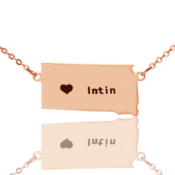 South Dakota State Shaped Necklaces With Heart Name Rose Gold - Handmade By AOL Special