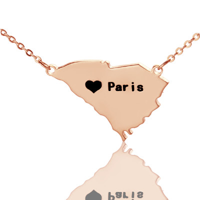 South Carolina State Shaped Necklaces With Heart Name Rose Gold - Handmade By AOL Special