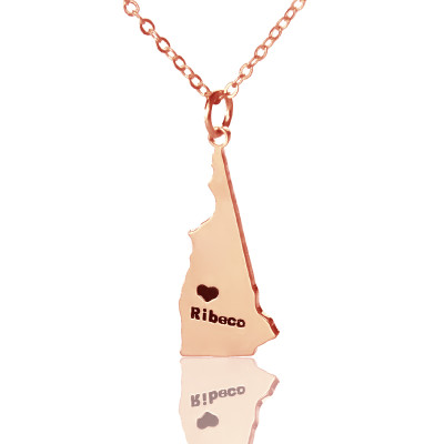 Custom New Hampshire State Shaped Necklaces With Heart Name Rose Gold - Handmade By AOL Special