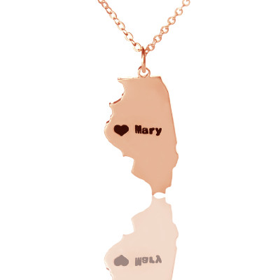 Custom Illinois State Shaped Necklaces With Heart Name Rose Gold - Handmade By AOL Special