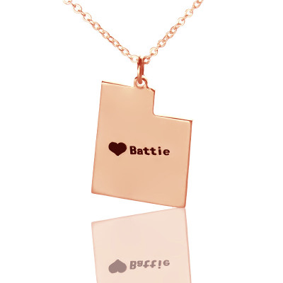 Custom Utah State Shaped Necklaces With Heart Name Rose Gold - Handmade By AOL Special