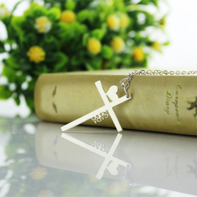 Personalized Silver Cross Name Necklace with Heart - Handmade By AOL Special