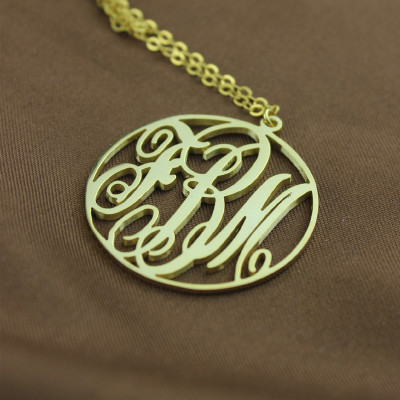 Solid Gold Vine Font Circle Initial Monogram Necklace-18ct - Handmade By AOL Special