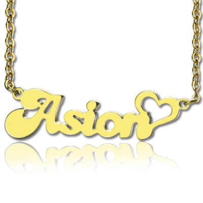 Personalized BANANA Font Heart Shape Name Necklace Solid Gold - Handmade By AOL Special