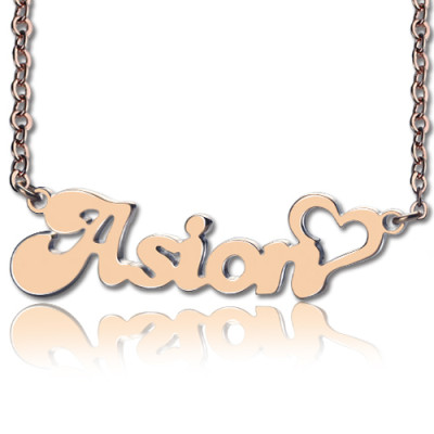 Personalized BANANA Font Heart Shape Name Necklace 18ct Rose Gold Plated - Handmade By AOL Special