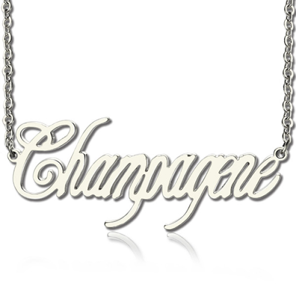 Solid White Gold Personalized Champagne Font Name Necklace - Handmade By AOL Special