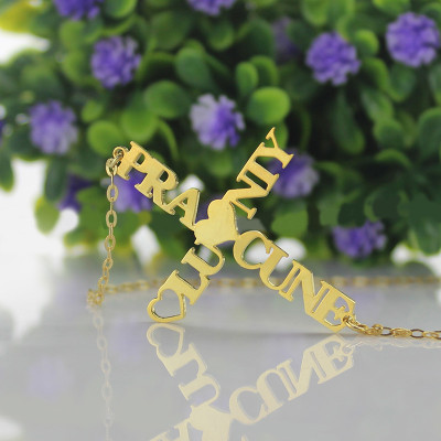 Personalized Two Name Cross Necklace Gold Plated 925 Silver - Handmade By AOL Special