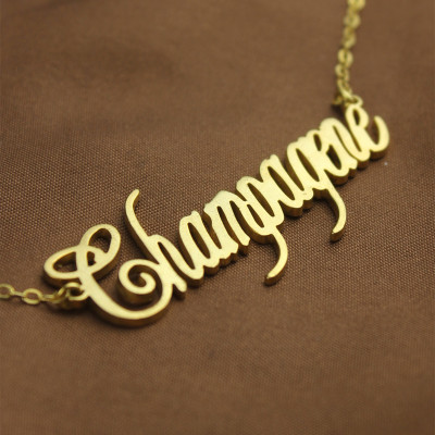 Solid Gold Personalized Champagne Font Name Necklace - Handmade By AOL Special