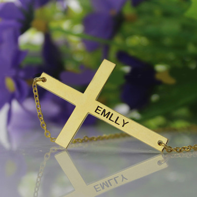Gold Plated Silver Latin Cross Necklace Engraved Name 1.6" - Handmade By AOL Special
