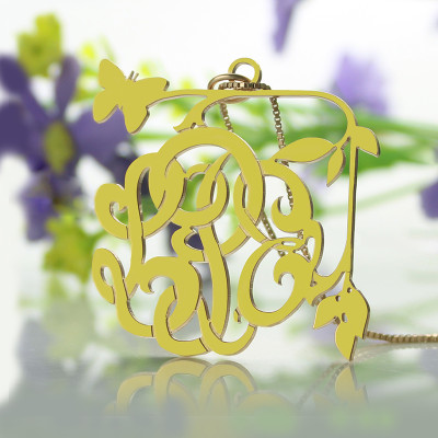 Vines Butterfly Monogram Initial Necklace 18ct Gold Plated - Handmade By AOL Special