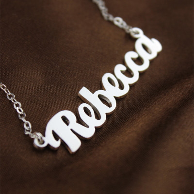 Personalized 18ct White Gold Plated Puff Font Name Necklace - Handmade By AOL Special