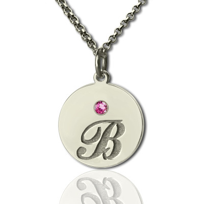 Personalized Disc Necklace with Initial Birthstone - Handmade By AOL Special
