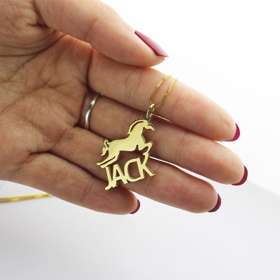 Kids Name Necklace with Horse 18ct Gold Plated - Handmade By AOL Special