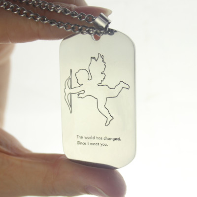 Cupid Man's Dog Tag Name Necklace - Handmade By AOL Special