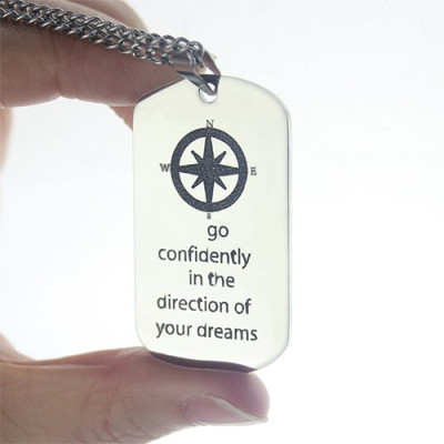Compass Man's Dog Tag Name Necklace - Handmade By AOL Special