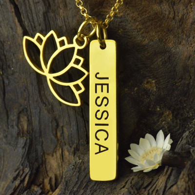 Yoga Lotus Flower Bar Necklace 18ct Gold plated - Handmade By AOL Special