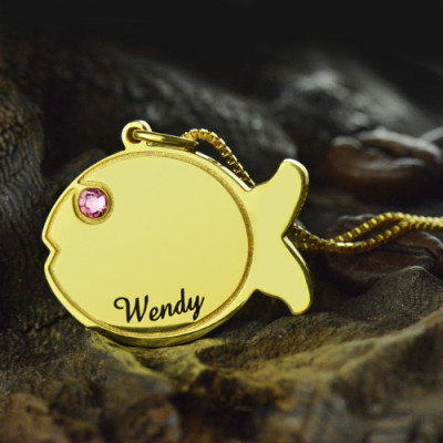 Kids Fish Name Necklace 18ct Gold Plated - Handmade By AOL Special