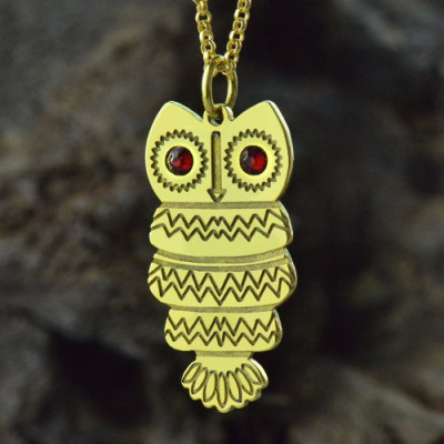 Cute Birthstone Owl Name Necklace 18ct Gold Plated - Handmade By AOL Special