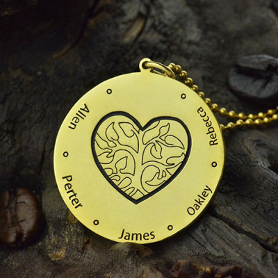 Heart Family Tree Necklace in 18ct Gold Plating - Handmade By AOL Special