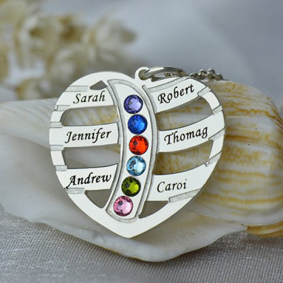 Moms Necklace With Kids Name Birthstone In Sterling Silver - Handmade By AOL Special