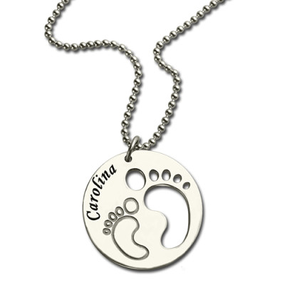 Baby Footprint Name Pendant Sterling Silver - Handmade By AOL Special