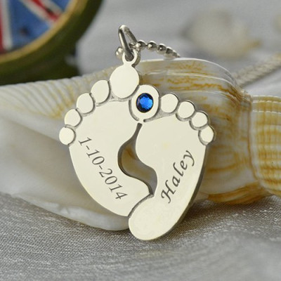 Memory Baby's Feet Charms with Birthstone Sterling Silver - Handmade By AOL Special