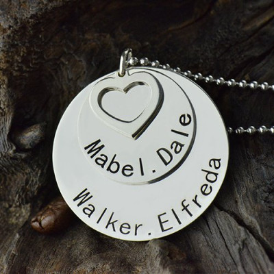 Disc Family Pendant Necklace Engraved Names in Silver - Handmade By AOL Special