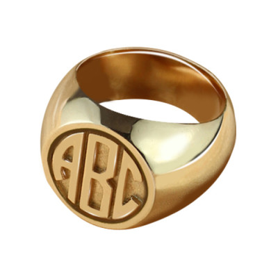 Circle Signet Ring with Block Monogram Rose Gold - Handmade By AOL Special