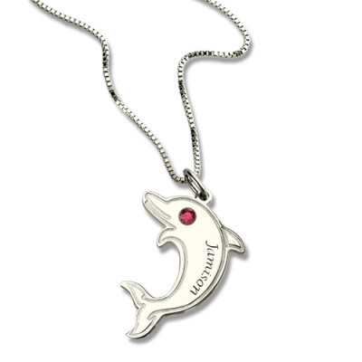 Dolphin Necklace with Birthstone Name Sterling Silver - Handmade By AOL Special