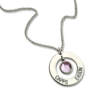 Personalized Circle Name Pendant With Birthstone Silver - Handmade By AOL Special