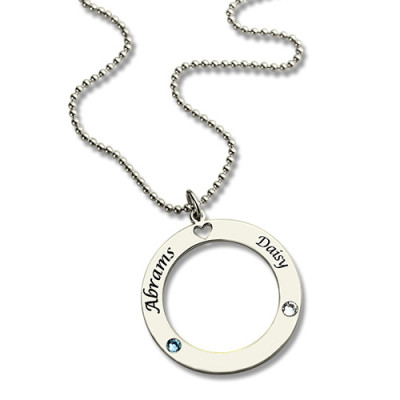 Engraved Circle of Love Name Necklace with Birthstone Silver - Handmade By AOL Special