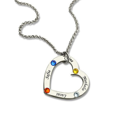 Mother Heart Necklace with Name Birthstone Sterling Silver - Handmade By AOL Special