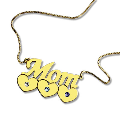 Moms Necklace With Children Birthstone In 18ct Gold Plated - Handmade By AOL Special