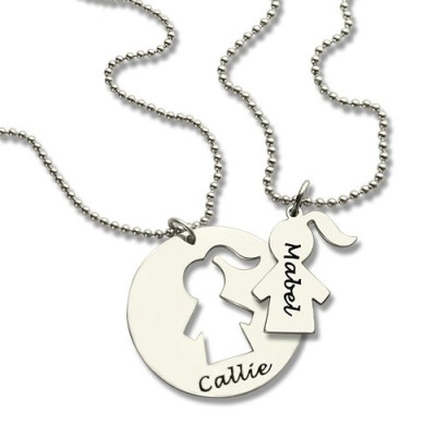 Mother Daughter Necklace Set Engraved Name Sterling Silver - Handmade By AOL Special