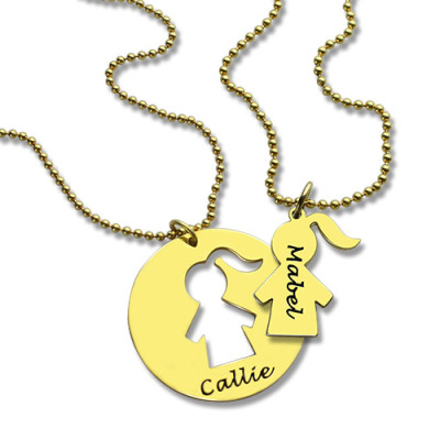 Mother and Child Necklace Set with Name 18ct Gold Plated - Handmade By AOL Special