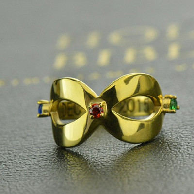 18ct Gold Plated Engraved Infinity Birthstone Ring - Handmade By AOL Special