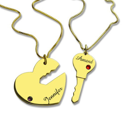 Key to My Heart Couple Name Pendant Necklaces Gold - Handmade By AOL Special