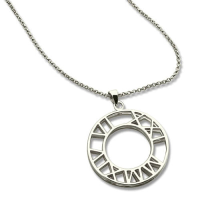Double Circle Roman Numeral Necklace Clock Design Sterling Silver - Handmade By AOL Special