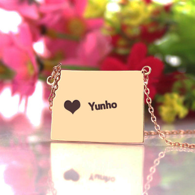Wyoming State Shaped Map Necklaces With Heart Name Rose Gold - Handmade By AOL Special