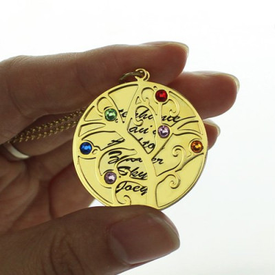 18ct Gold Plated Family Tree Birthstone Name Necklace - Handmade By AOL Special