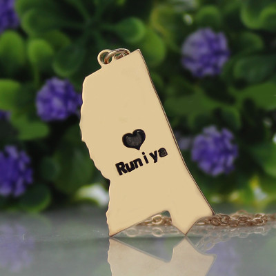 Mississippi State Shaped Necklaces With Heart Name Rose Gold - Handmade By AOL Special
