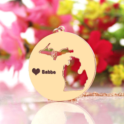 Custom Michigan Disc State Necklaces With Heart Name Rose Gold - Handmade By AOL Special