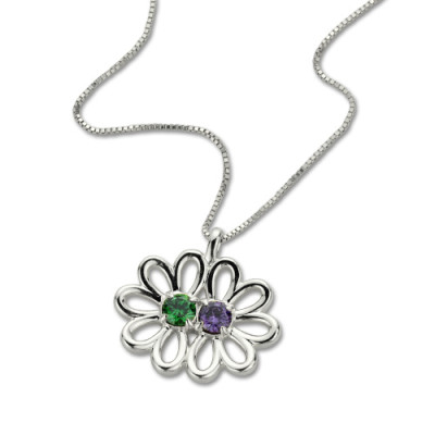 Personalized Double Flower Pendant with Birthstone Sterling Silver - Handmade By AOL Special