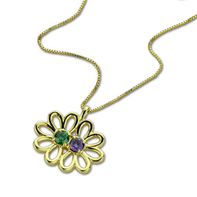 Personalized Double Flower Pendant with Birthstone 18ct Gold Plated Silver - Handmade By AOL Special