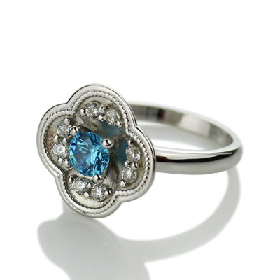 Birthstone Blossoming Love Engagement Ring Sterling Silver - Handmade By AOL Special