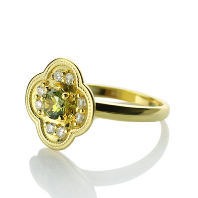 Blossoming Engagement Ring Engraved Birthstone 18ct Gold Plated - Handmade By AOL Special