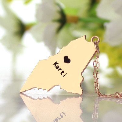 Custom Maine State Shaped Necklaces With Heart Name Rose Gold - Handmade By AOL Special