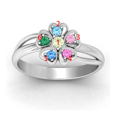 Promise Flower Ring Engraved Name Birthstone Sterling Silver - Handmade By AOL Special