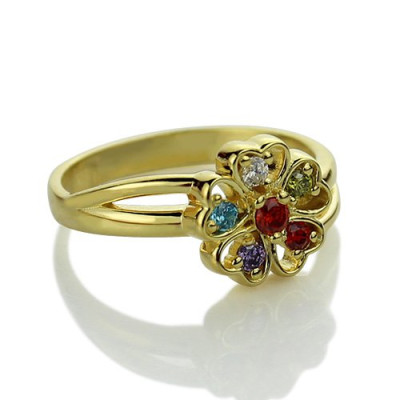 Birthstone Flower Promise Ring with Name 18ct Gold Plated - Handmade By AOL Special