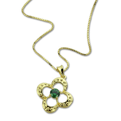 Clover Lucky Charm Necklace with Birthstone 18ct Gold Plated - Handmade By AOL Special